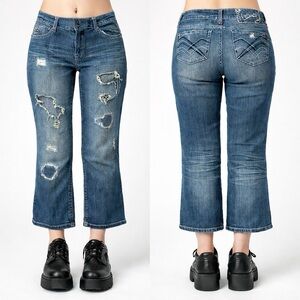 Hydraulic Gramercy Distressed Cropped Jeans Juniors 9/10 Mid Rise Stretch Y2K
